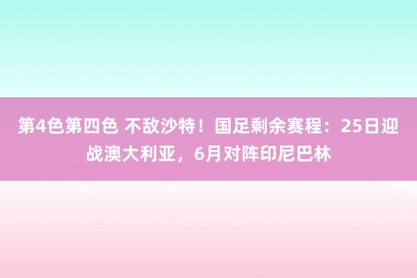 第4色第四色 不敌沙特！国足剩余赛程：25日迎战澳大利亚，6月对阵印尼巴林