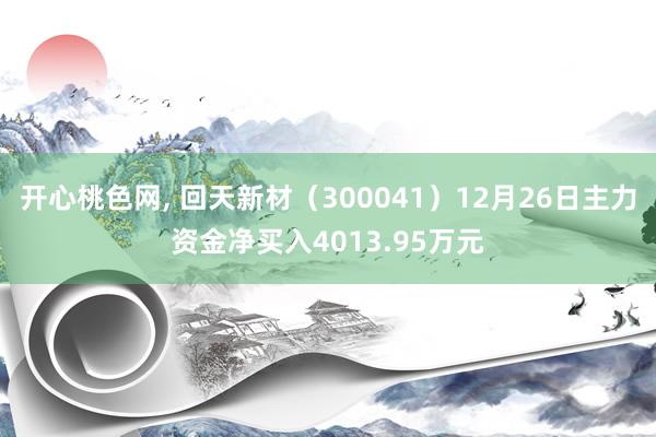 开心桃色网， 回天新材（300041）12月26日主力资金净买入4013.95万元