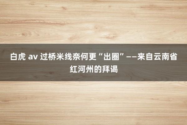 白虎 av 过桥米线奈何更“出圈”——来自云南省红河州的拜谒